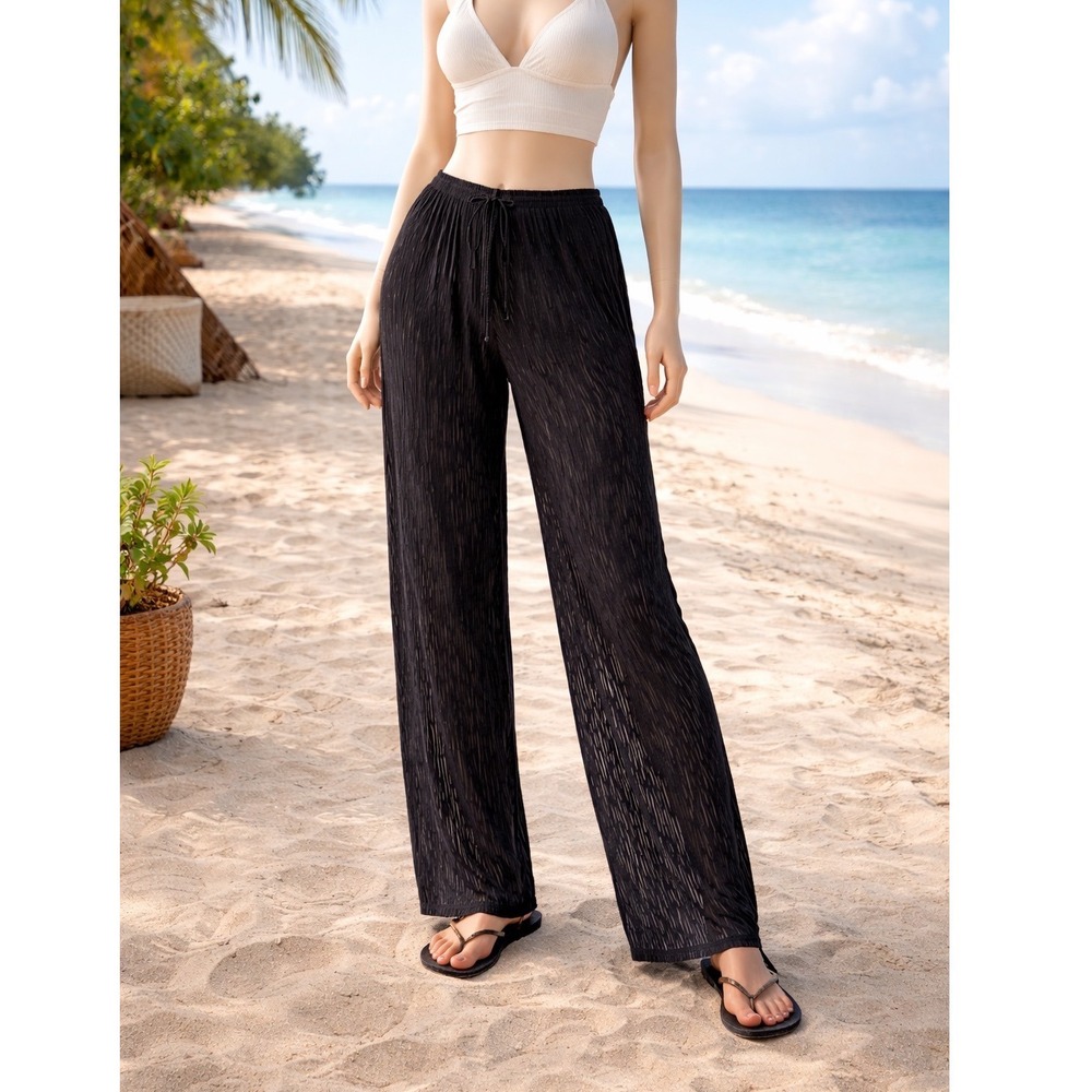 Jordan Taylor Black Burnout Stripe Wide Leg Beach Cover Up Pants Womens Large